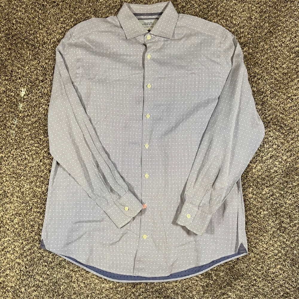 Charles Tyrwhitt Slim Fit Blue Diamond Print Button Up Shirt 16.5 34 Long Sleeve